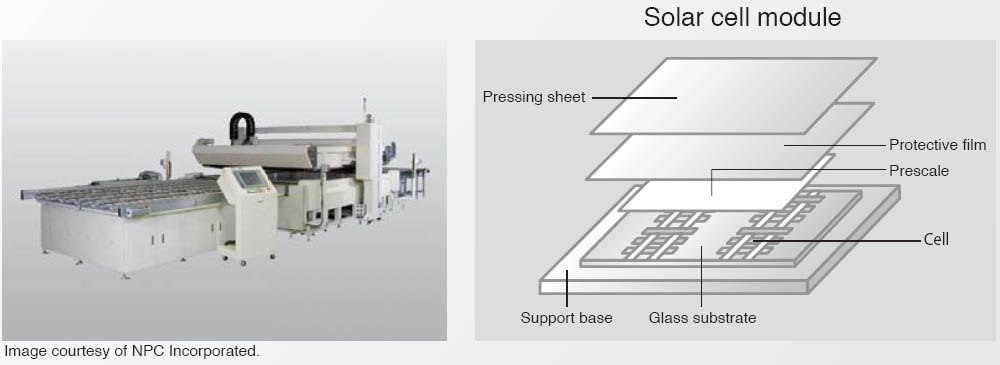 Fuji Prescale in visualizing the tactile pressure between laminates Solar Cell Module