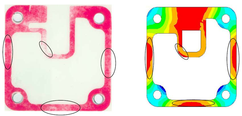 Fuji Prescale tactile pressure readout compared to FEA pressure map